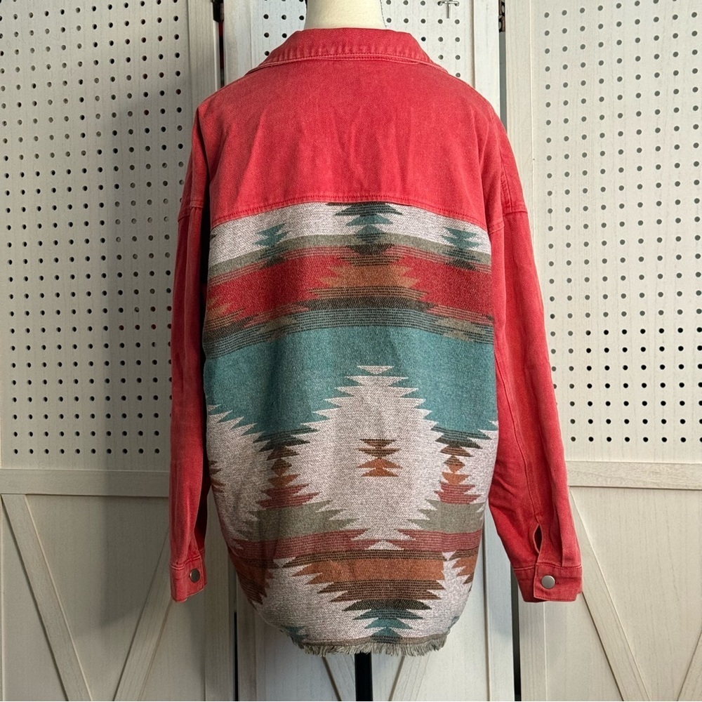 Southwestern Aztec Print Button Front Shacket Jacket M - Picture 4 of 8